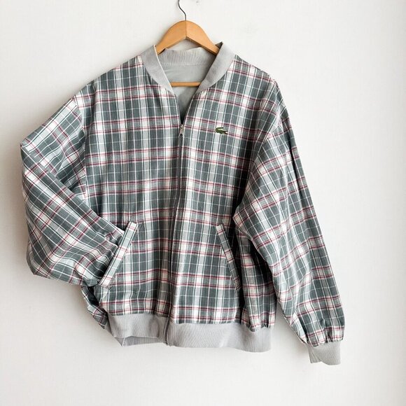 Vintage Lacoste MAde in France Plaid Plain Reversible Bomber Jacket - Picture 6 of 9